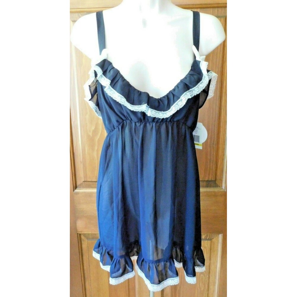 Flora Nightgown Women’s 2 Piece Sexy Teddie with Bows & Ruffle Size M ~NEW~